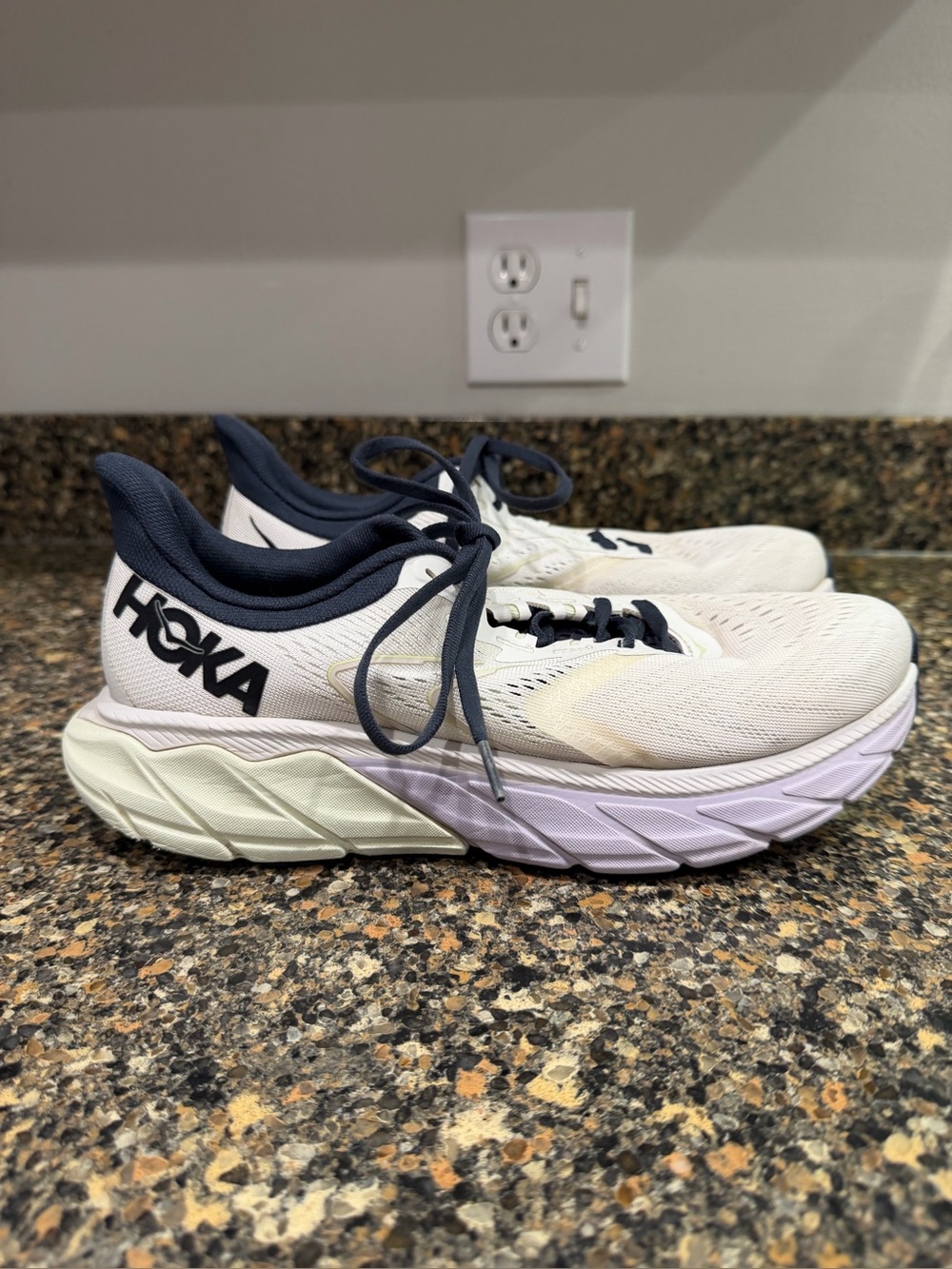 HOKA Women's White and Navy Running Shoes 9